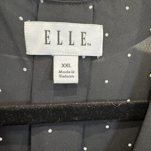 Elle XXL Black and White Polka Dot V-Neck Blouse Pleated Workwear Retro Classic - Picture 3 of 6